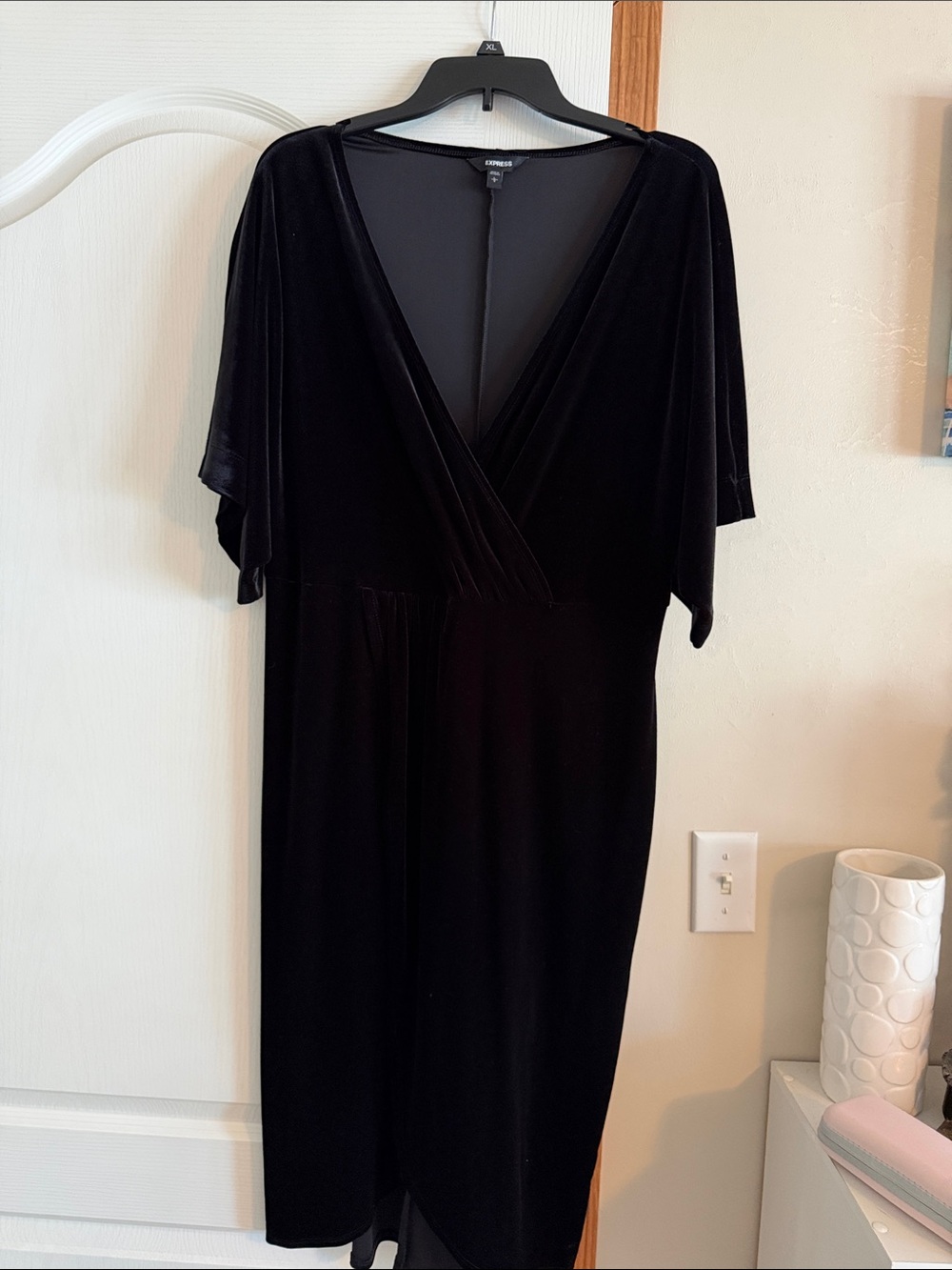 Express Black Velvet Surplice Midi Dress